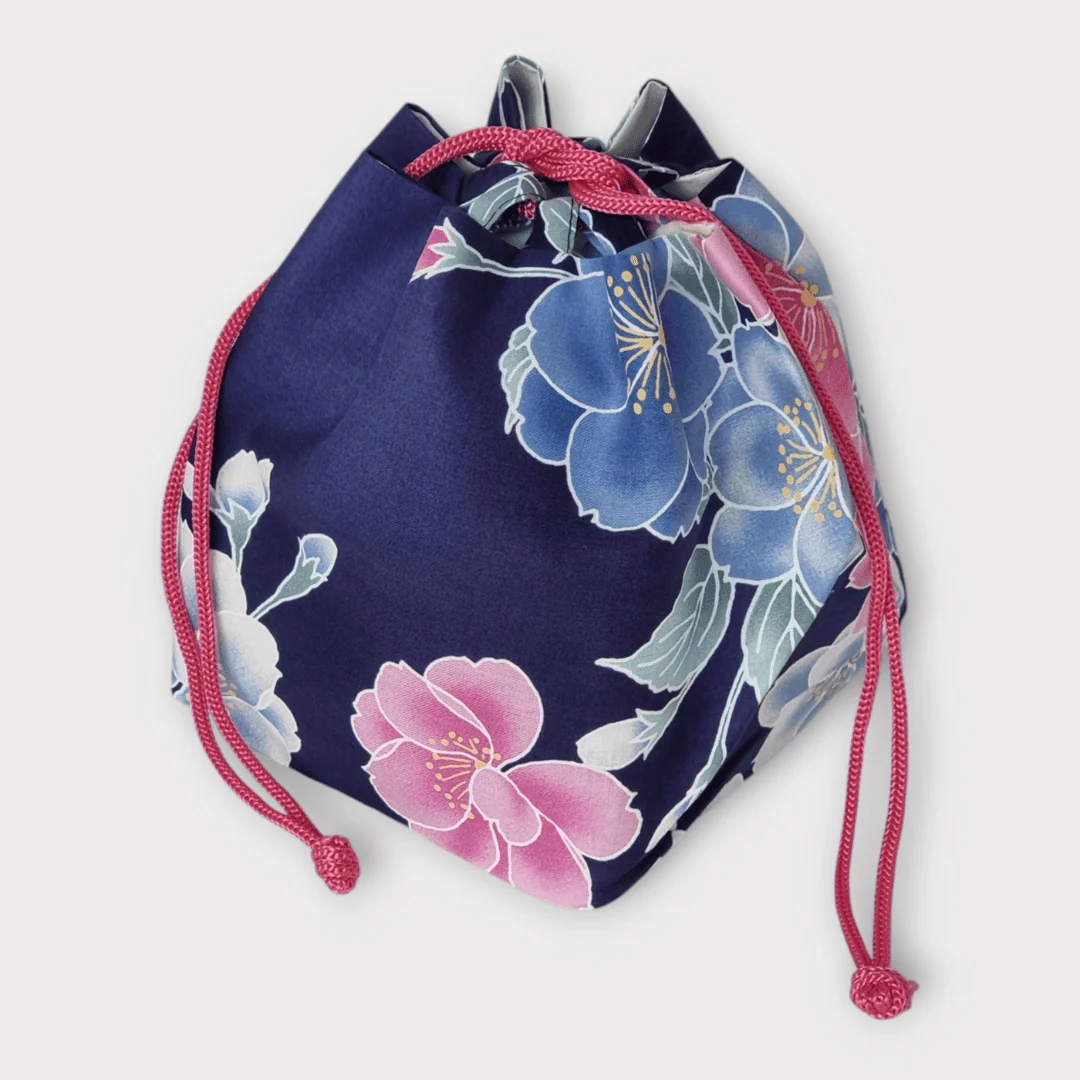 Kinchaku Beutel Wendetasche Dunkelblau-Grün - Image 3